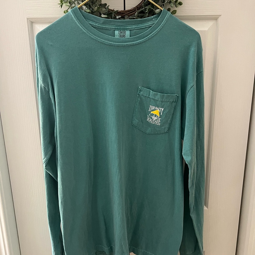 Salty Dog Cafe Comfort Colors Teal Long Sleeve Shirt with Pocket